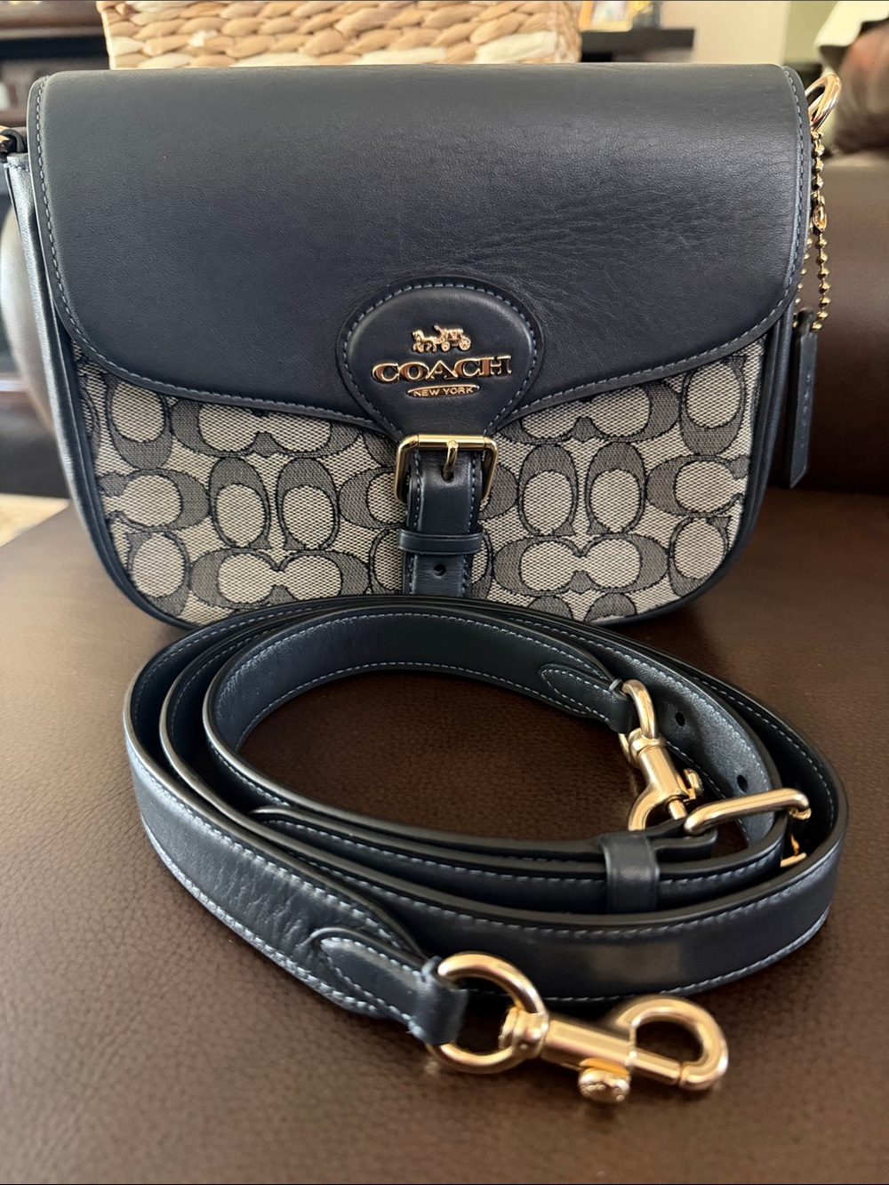 Coach Black Leather & Signature Canvas Crossbody Bag